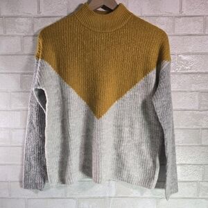 Silver Flint Mustard Yellow Triangle Gray Soft Knit Mock Neck Sweater Women's XS